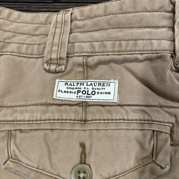 Vintage Y2K Polo Ralph Lauren Cargo Shorts Size 34 Khaki 10” Inseam Heavy Cotton - Picture 3 of 8